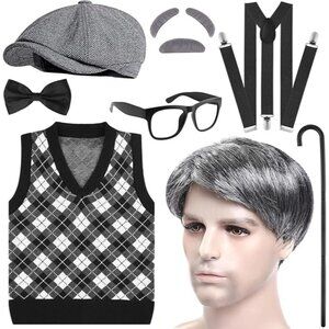 Halloween Old Man Costume Hat, Glasses and Grandpa Vest Set for Child 3T(3-4yr)
